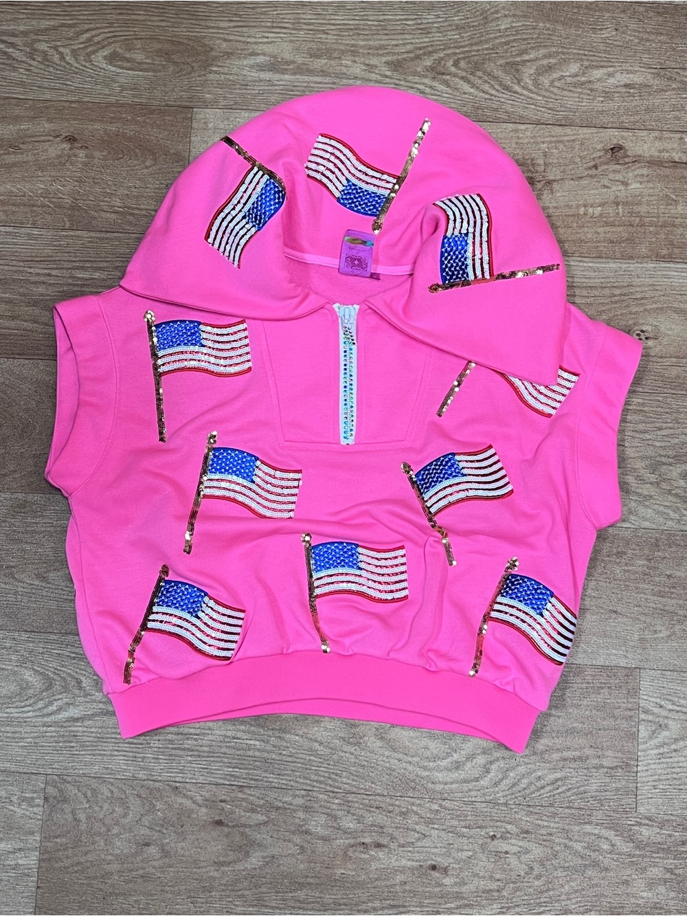 New QOS American Flag Collar Top